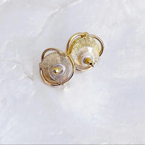 Vintage Gold Tone CZ Faux Pearl Statement Earrings